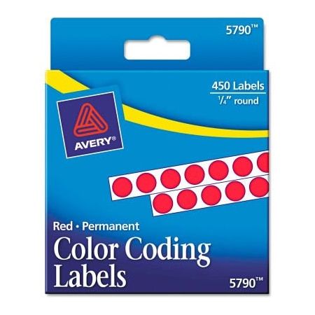 Avery Avery  Permanent Self-Adhesive Color-Coding Labels, 1/4" Dia, Red, 450/Pack 5790